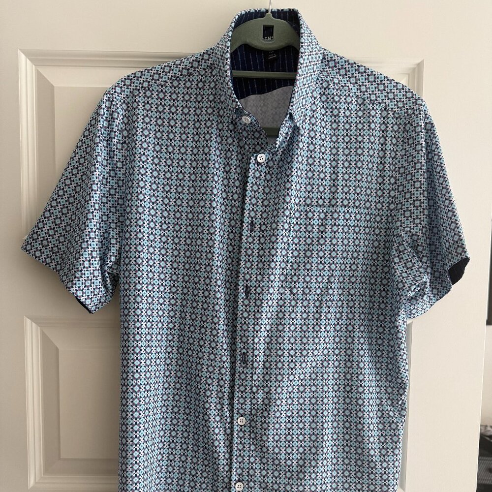 Mizzen+Main Leeward Short Sleeve - Aqua Medallion Print, Medium, Trim Regular